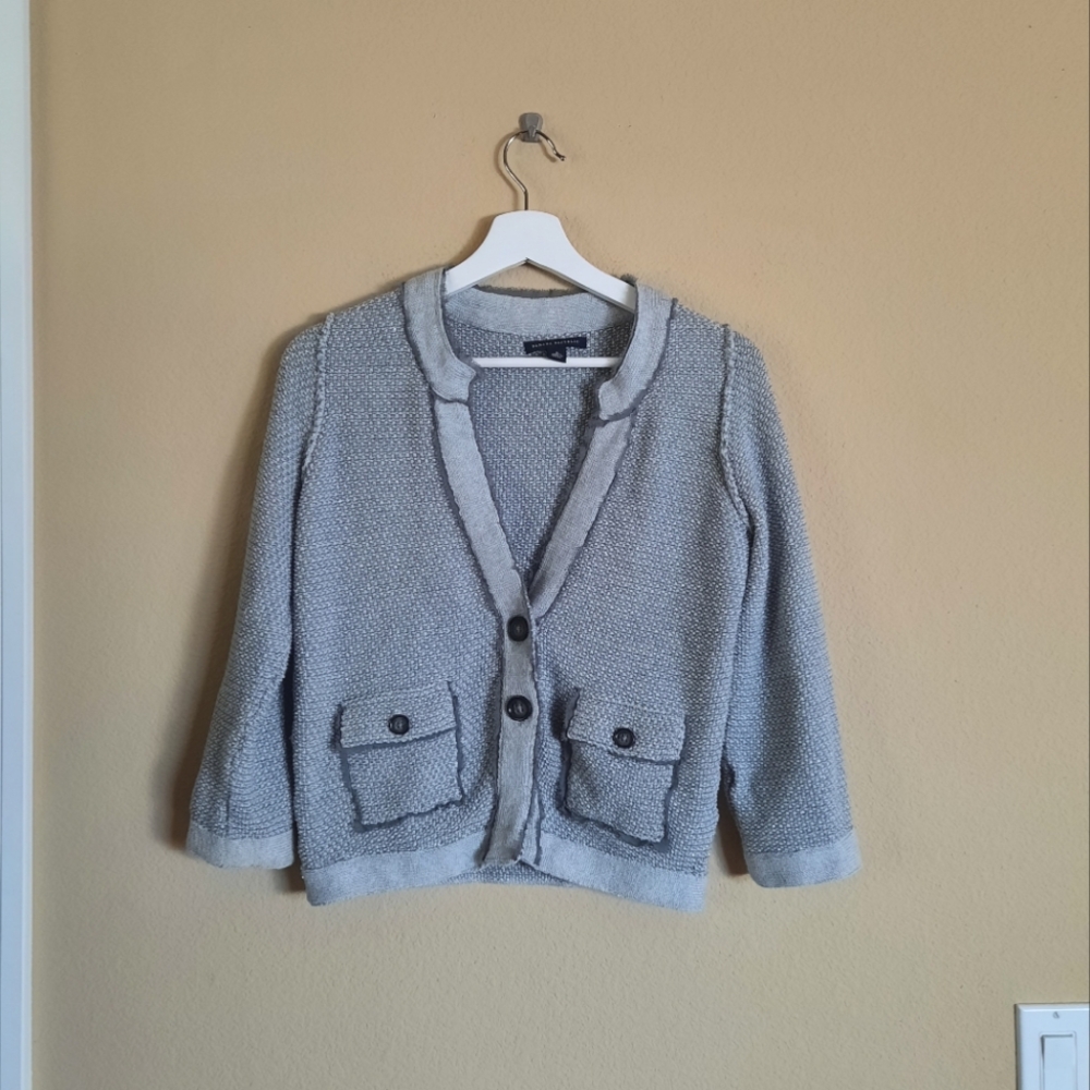 Banana Republic Knit Cardigan Metallic Contrast Button Down Gray
